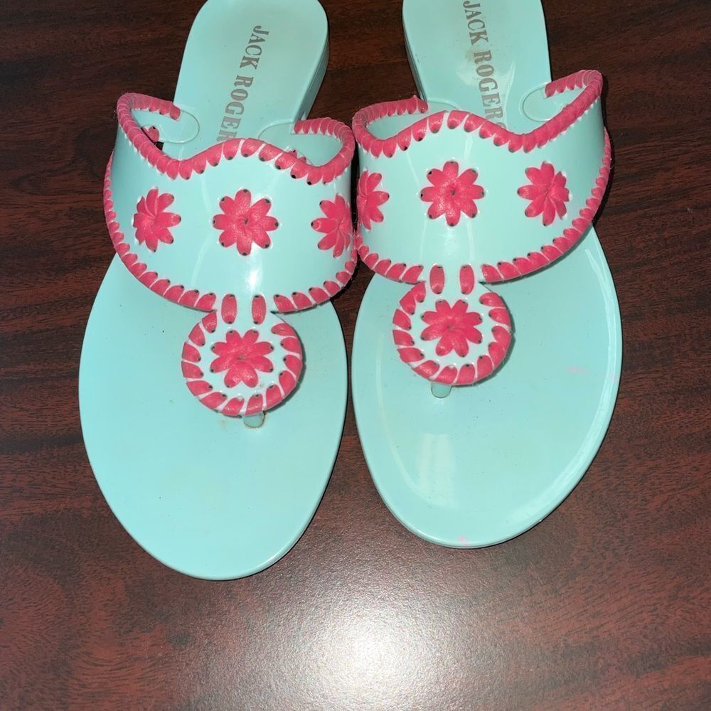 SPRING BREAK 🌴 Jack Rogers Aqua and Pink Sandals Size 5 - Picture 3 of 6